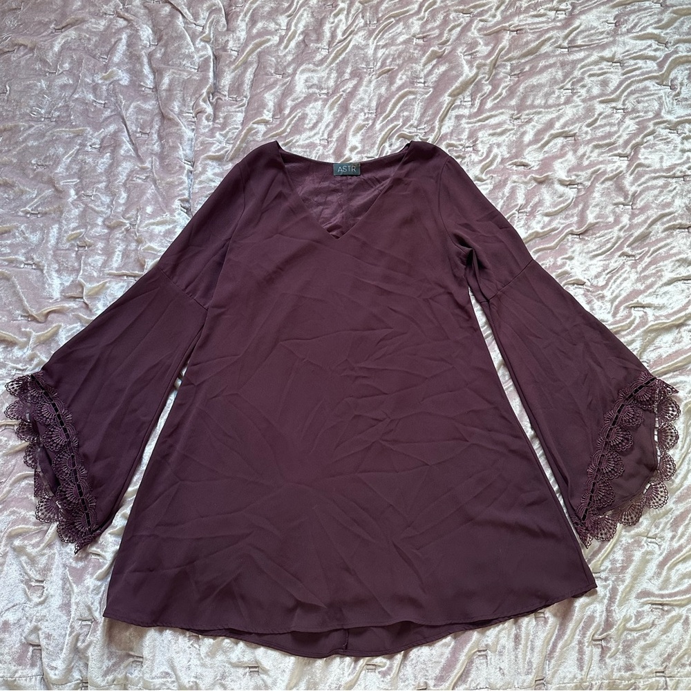 Astr Long Sleeve Dress in Deep Purple